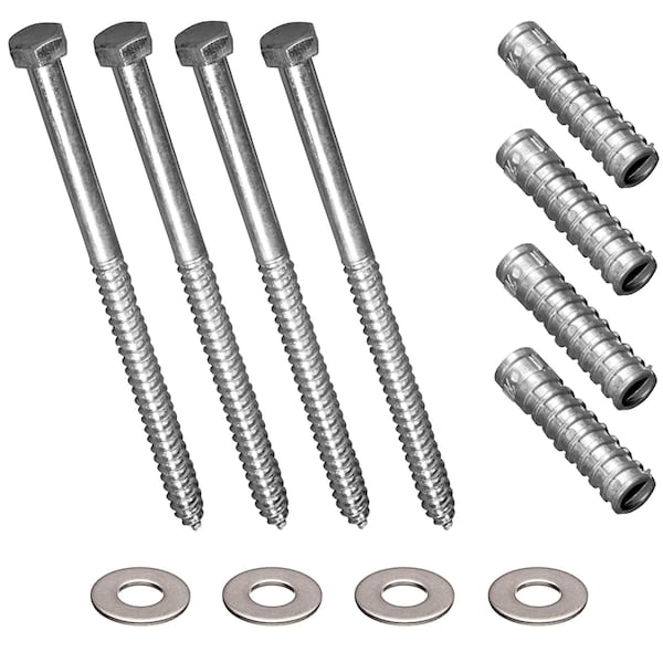 Electriduct 8in x1/2in Lag Bolt w/ Lag Shield Anchor & Washer, Mounting Hardware for Concrete, 4PK SB-ED-LAGBOLT-8X05-SET-4PK - main